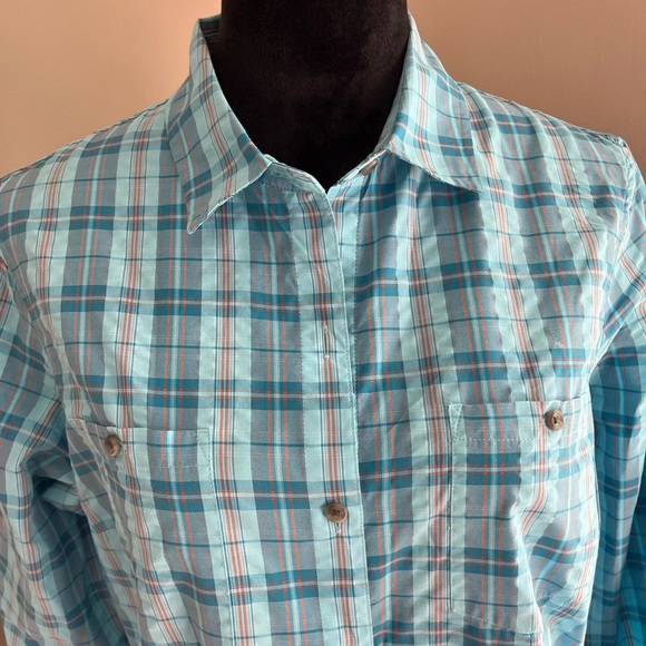 Eddie Bauer Teal and Red Plaid Long Sleeve Collar Buttoned Down Shirt Large - Picture 4 of 13